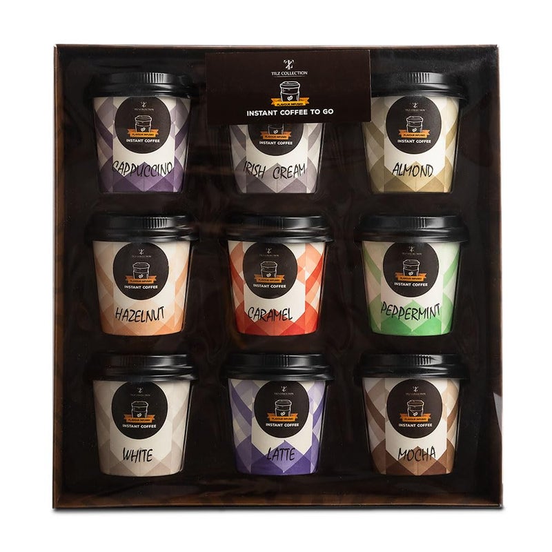 TILZ COLLECTION Coffee Gifts - Instant Coffee Gift Set For Men, 9 Flavoured, Coffee Lover Gifts |Coffee Gifts For Women, Men |Coffee Sampler Gift Set |Coffee Hamper Gifts |Gifts For Men & Women - Image 1